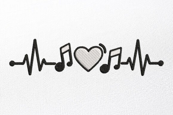 Music Heartbeat Embroidery Design