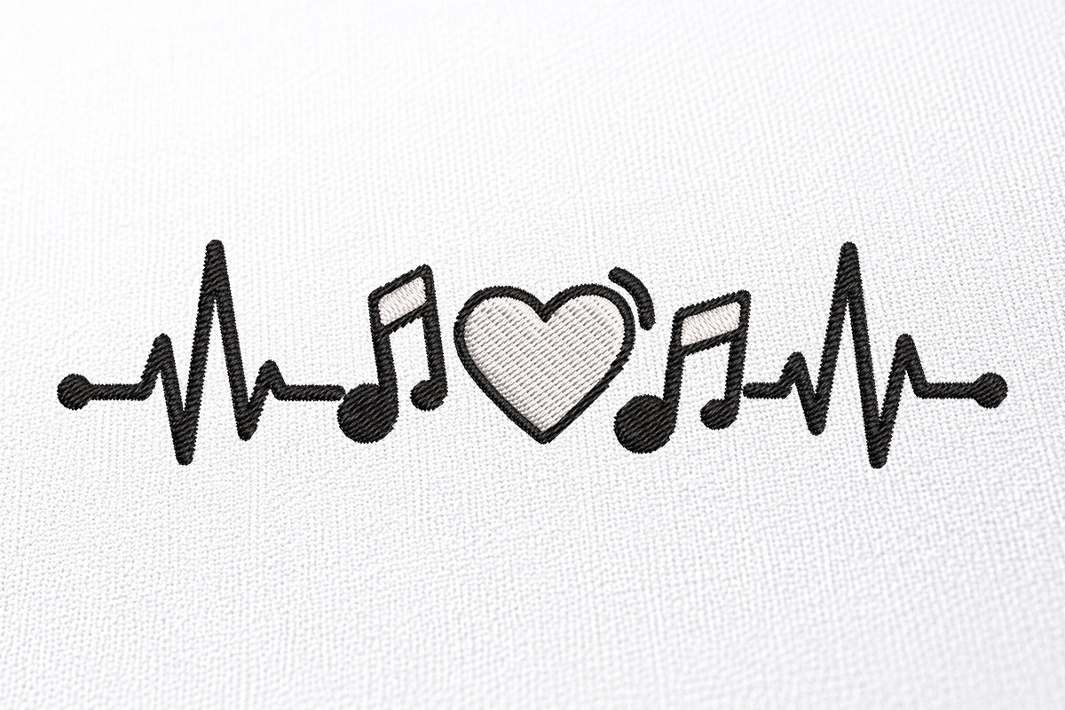 Music Heartbeat Embroidery Design