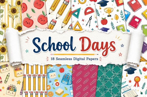 School Days Digital Seamless Pattern