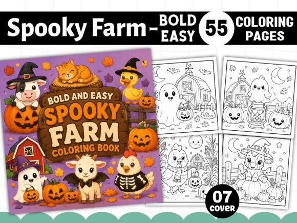 Preview of Spooky Farm Bold and Easy Coloring Book adult coloring pages