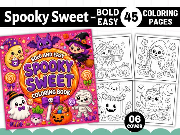 Preview of Spooky Sweet Bold and Easy Coloring Book adult coloring pages