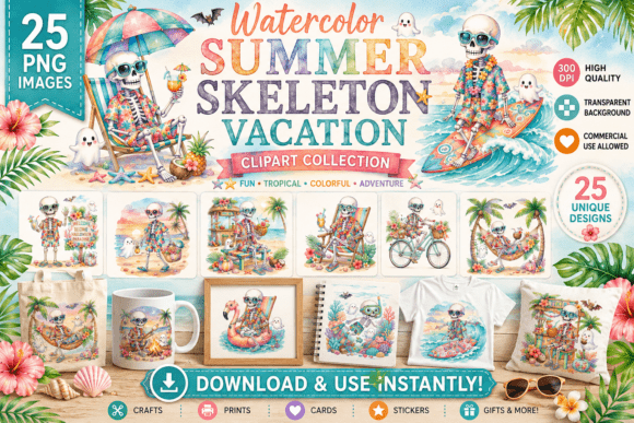 Summer Skeleton Vacation Clipart
