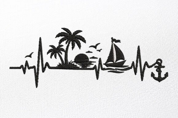 Summer Vacation Heartbeat Embroidery Des