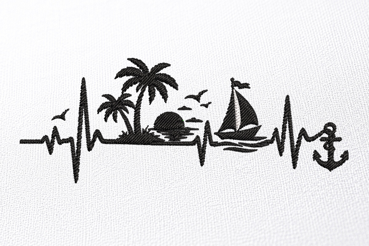 Summer Vacation Heartbeat Embroidery Des