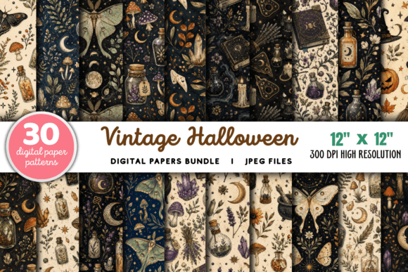 Vintage Halloween Digital Paper Bundle