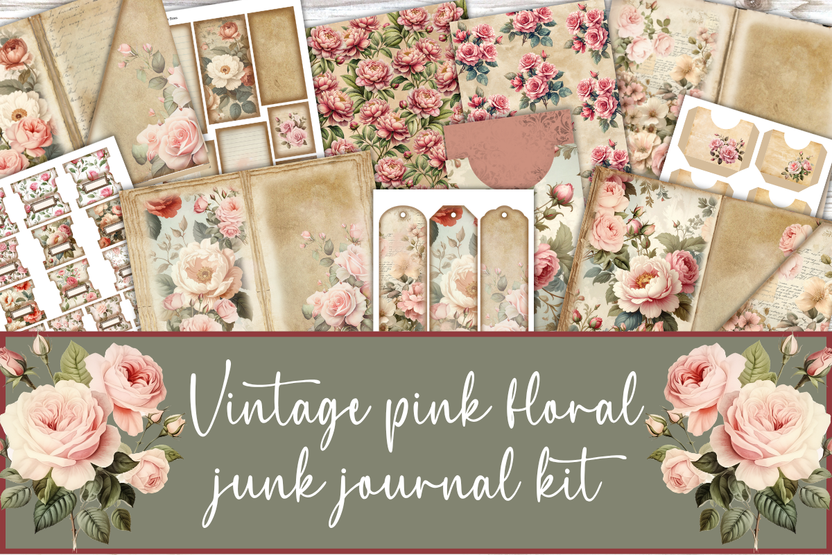 Vintage Pink Floral Junk Journal Kit,