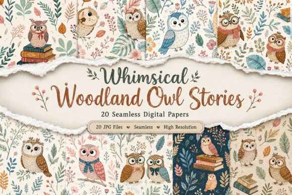 Whimsical Woodland Owl Stories Seamless