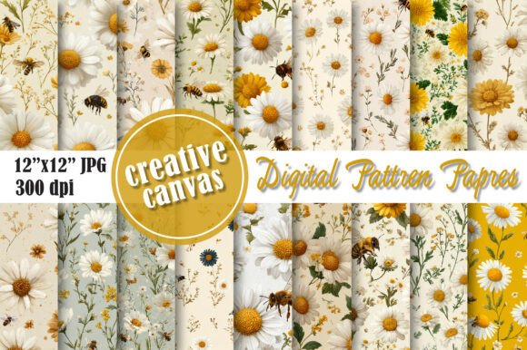 Bee Daisy Seamless Pattern Bundle