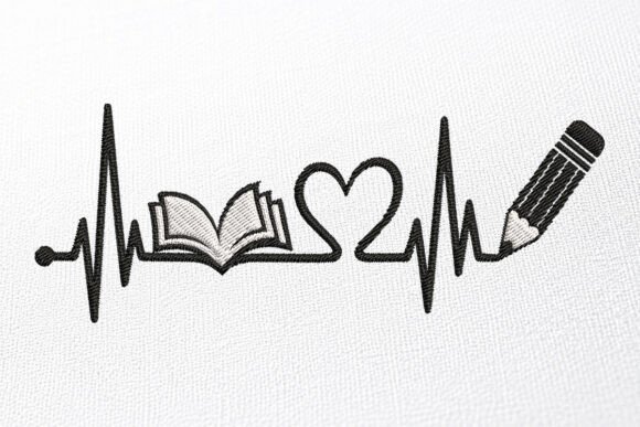 Book Heartbeat Embroidery Design