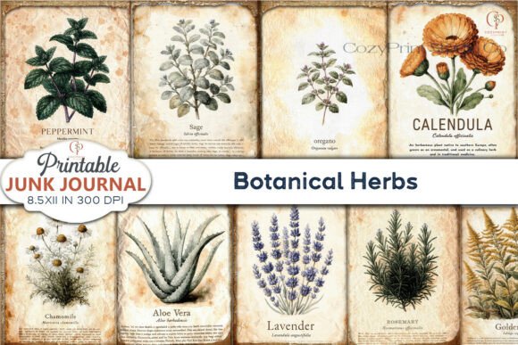 Preview of Botanical Herbs Junk Journal Pages