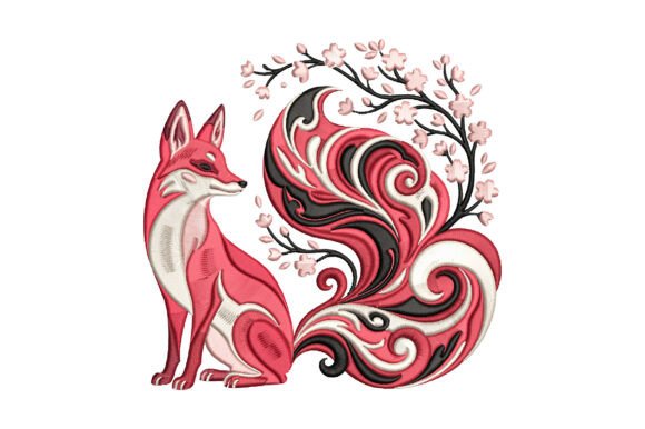 Cherry Blossom Fox Embroidery