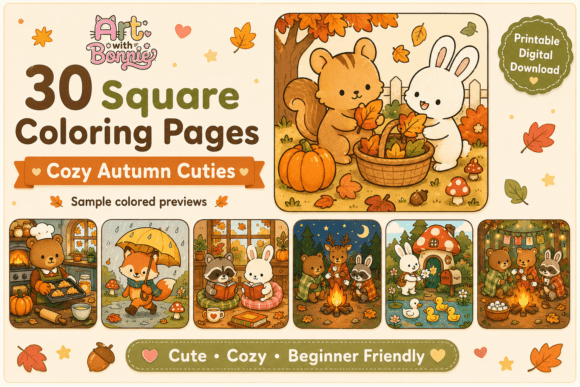 Cozy Autumn Cuties Coloring Pages Pack