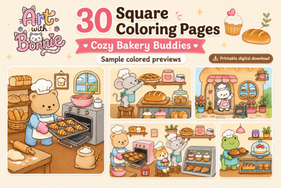 Cozy Bakery Buddies Coloring Pages PDF