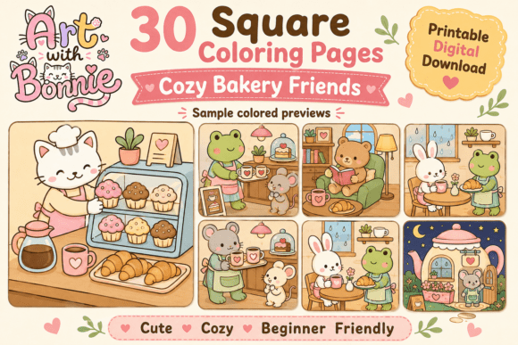 Cozy Bakery Friends Coloring Pages PDF