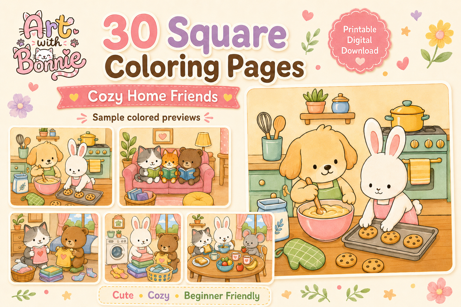 Cozy Home Friends Coloring Pages PDF Set