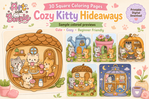 Cozy Kitty Hideaways Coloring Pages PDF