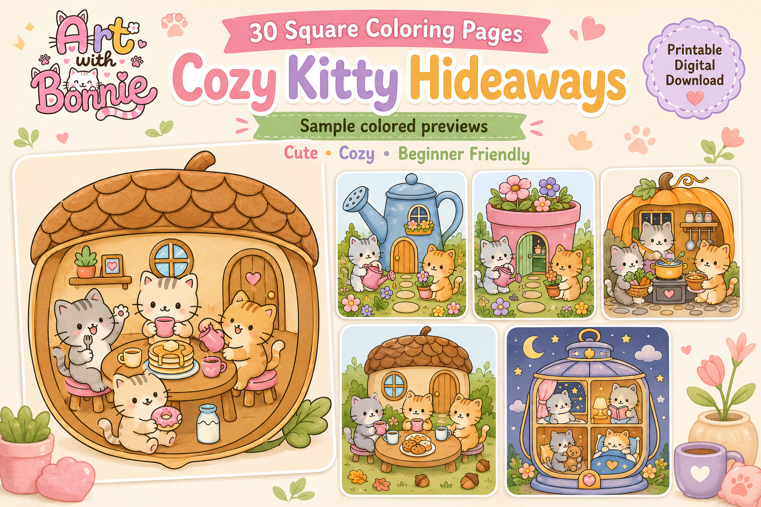 Cozy Kitty Hideaways Coloring Pages PDF