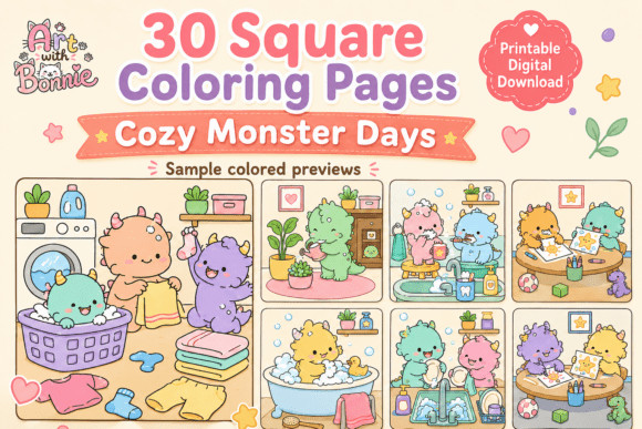 Cozy Monster Days Coloring Pages PDF Set