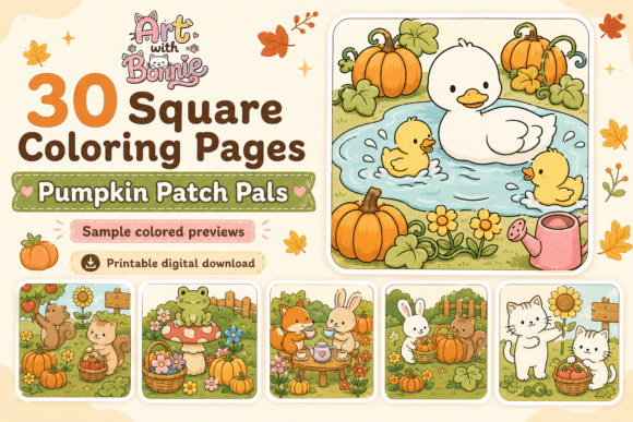 Cozy Pumpkin Patch Pals Coloring Pages