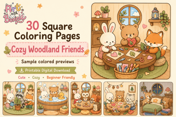 Cozy Woodland Friends Coloring Pages