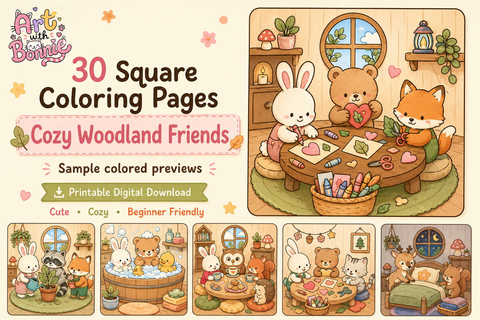 Cozy Woodland Friends Coloring Pages