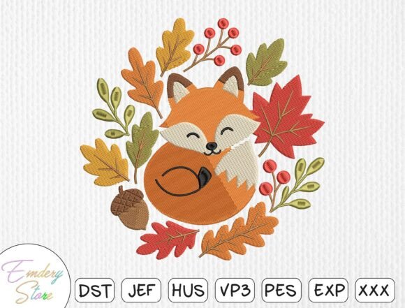Cute Autumn Fox Embroidery Design