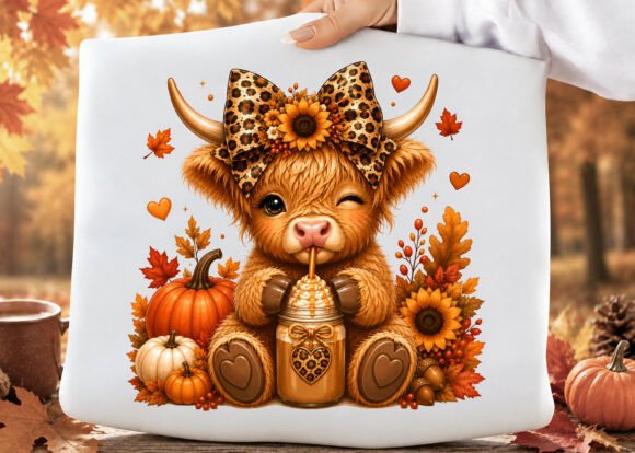 Cute Autumn Highland Cow Coffee |PNG