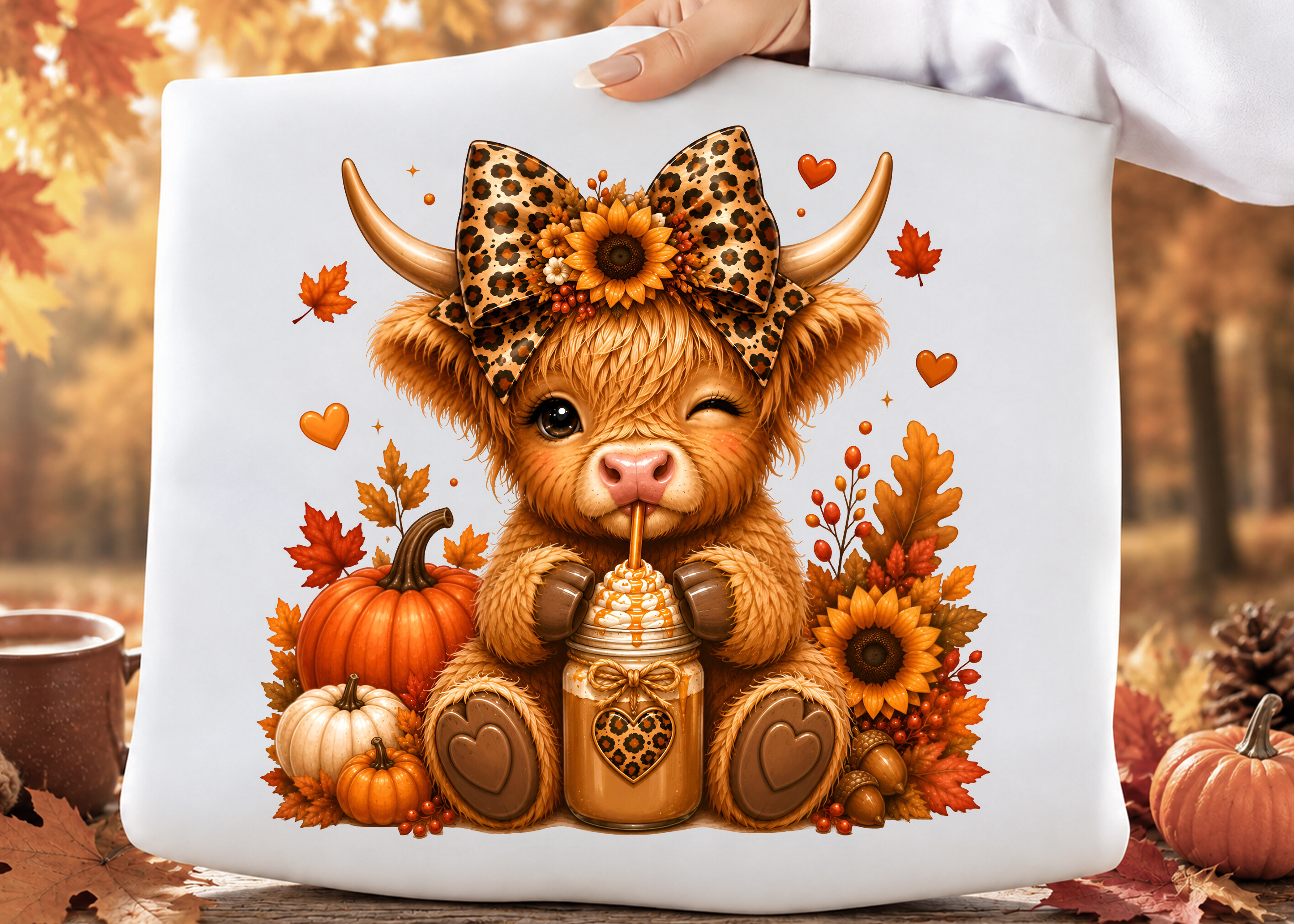 Cute Autumn Highland Cow Coffee |PNG