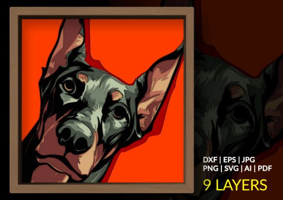 Doberman dog 3D shadow box paper craft