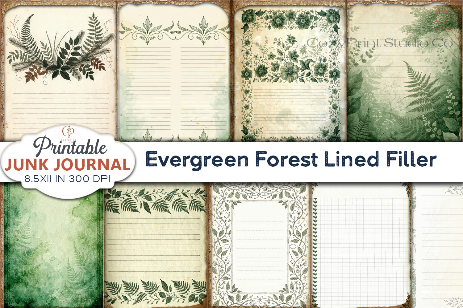 Evergreen Forest Lined Junk Journal Pape Graphic by CozyPrint Studio Co ...