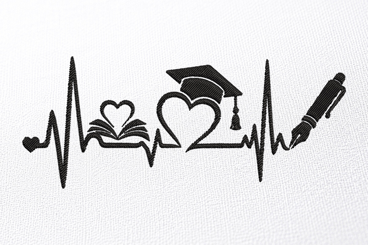 Graduation Cap Heart Bit Embroidery