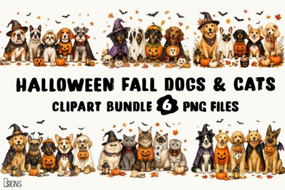 Halloween Fall Dog & Cat Clipart Bundle