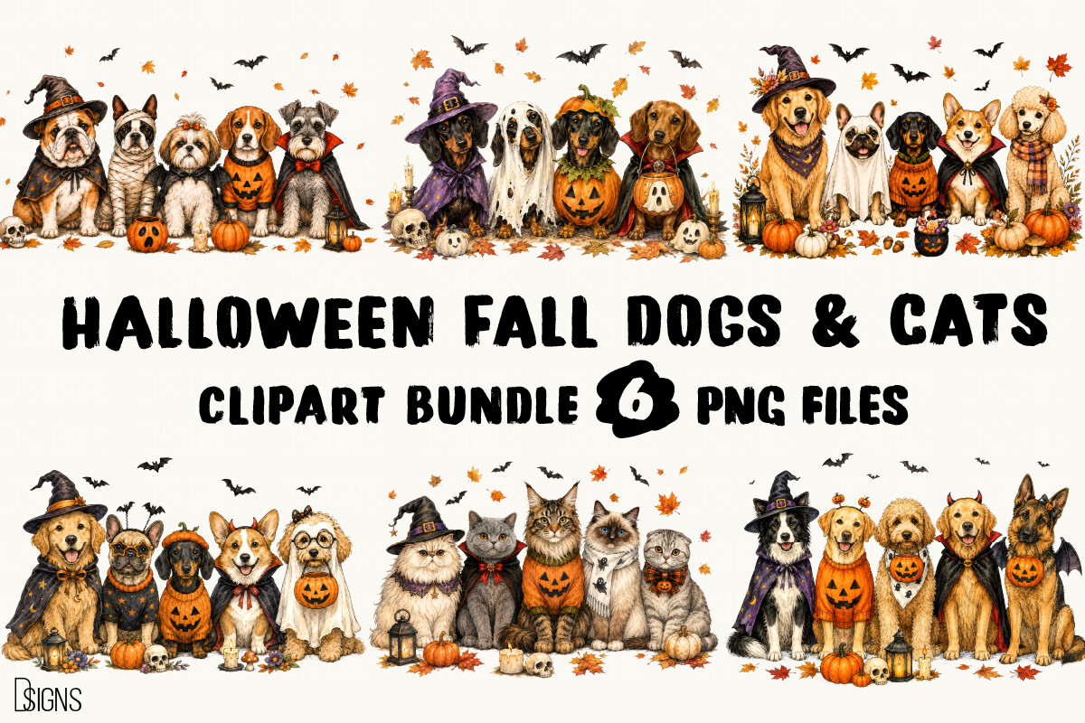 Halloween Fall Dog & Cat Clipart Bundle