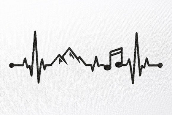 Heart Beat Music Embroidery Design