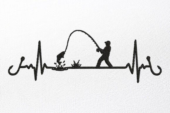 Heartbeat Fishing Embroidery Design