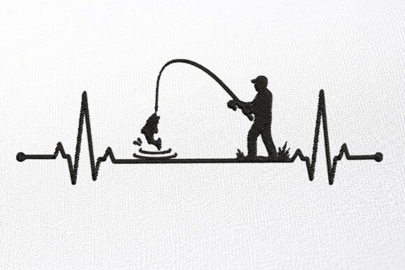 Heartbeat Fishing Embroidery Design