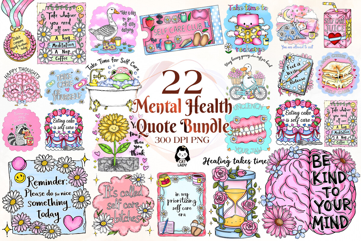 Kawaii Mental Health Sticker PNG Clipart Graphic by Cat Lady · Creative ...