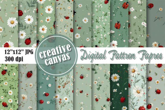 Ladybug Daisy Seamless Pattern Bundle