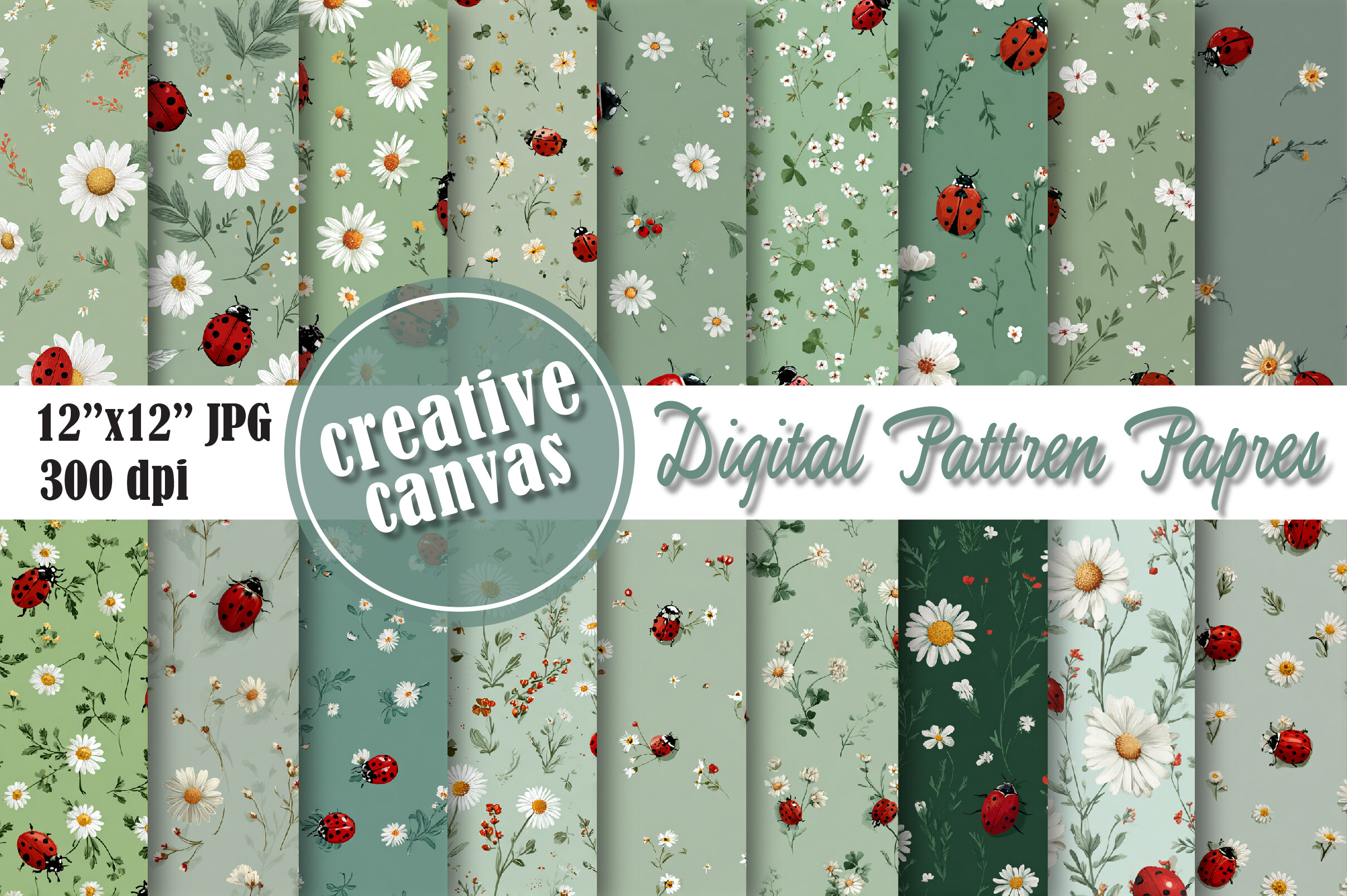 Ladybug Daisy Seamless Pattern Bundle