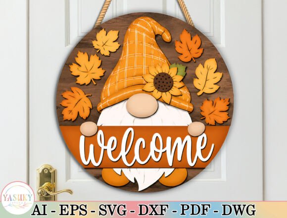 Layered Fall Gnome Door Hanger Svg Laser Cutting