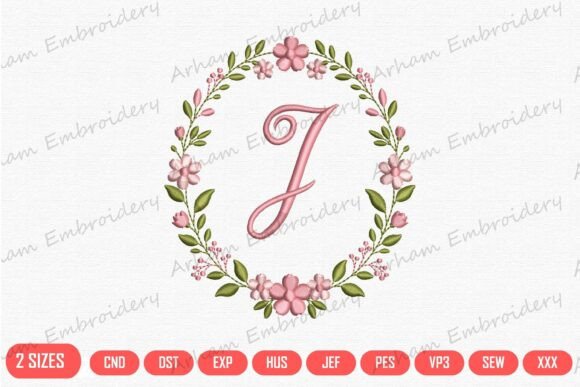 Letter J Floral Monogram Frame