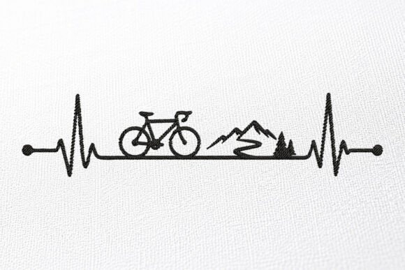 Mountain Bicycle Heartbeat Embroidery