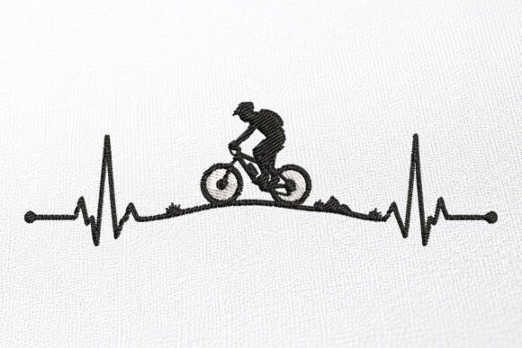 Mountain Bicycle Heartbeat Embroidery