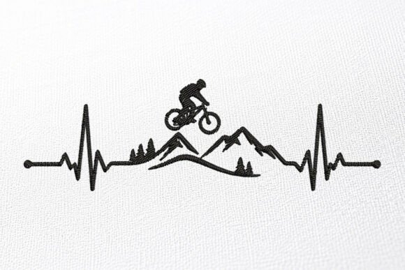 Mountain Bicycle Heartbeat Embroidery