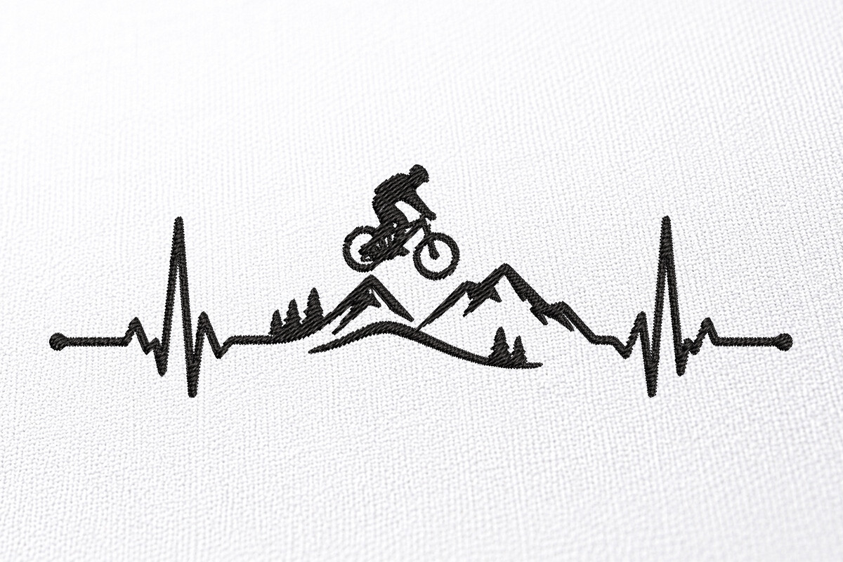 Mountain Bicycle Heartbeat Embroidery