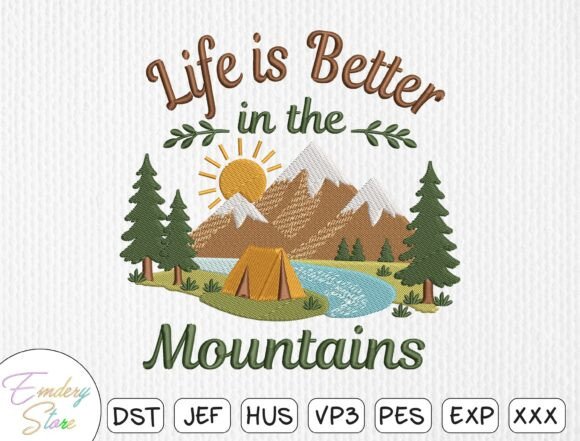 Mountain Camping Embroidery Design