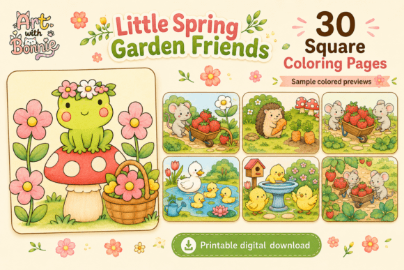Spring Garden Friends Coloring Pages PDF