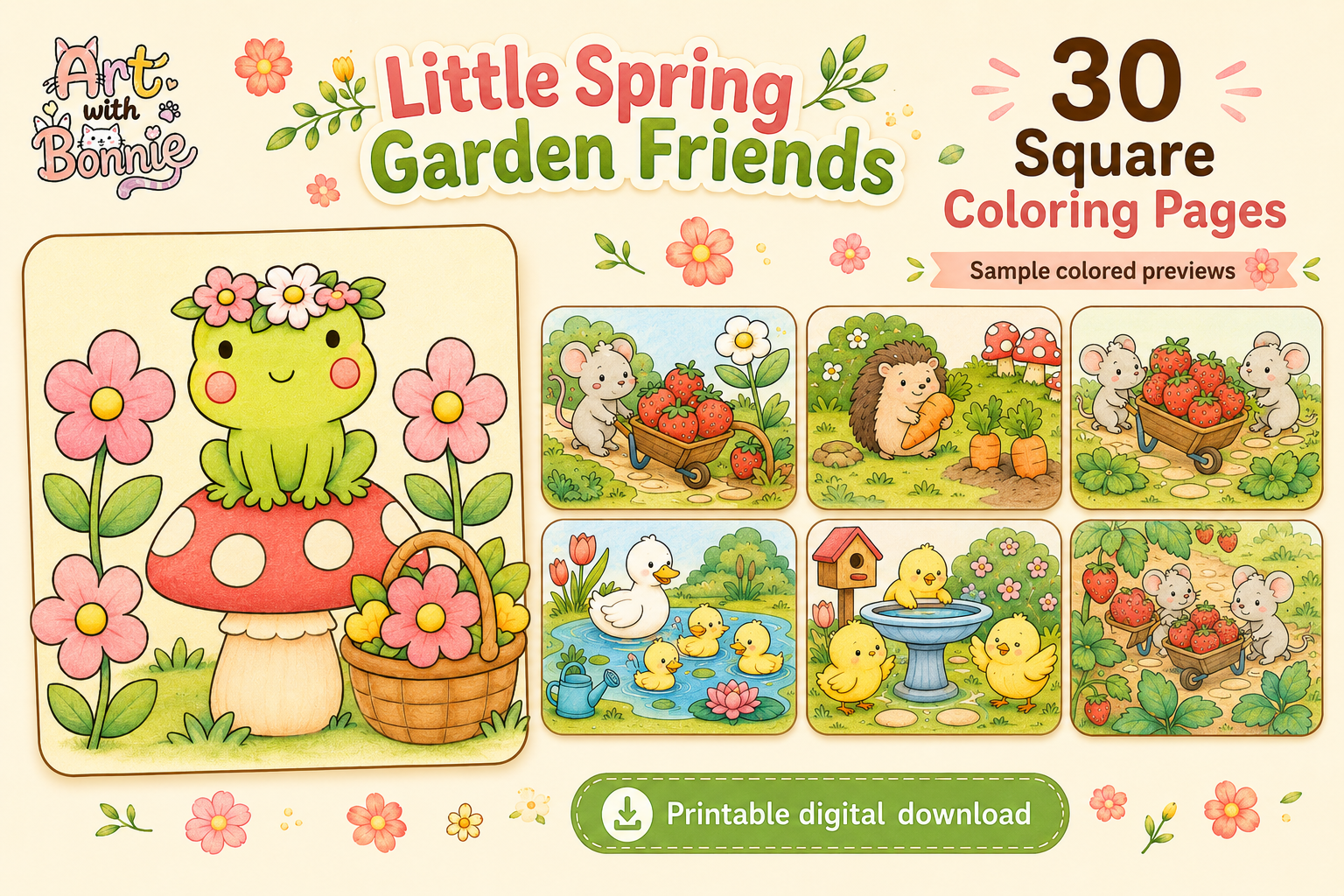 Spring Garden Friends Coloring Pages PDF