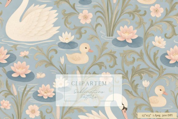 Swan Lake Floral Damask Pattern