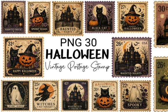 Vintage Halloween Postage Stamp